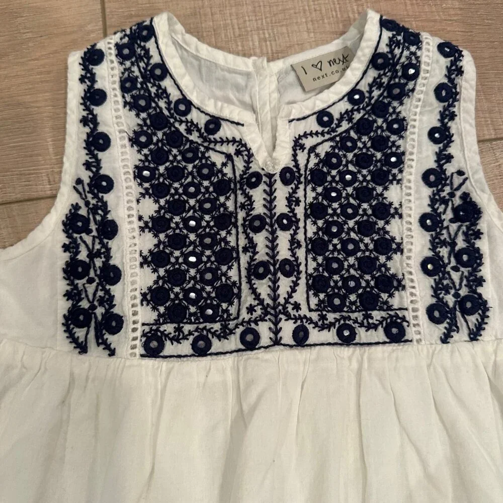 NEXT GIRLS WHITE AND BLUE DRESS SIZE 7